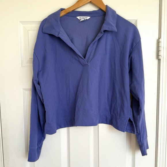Athleta Retroterry Polo Sweatshirt Purple Lavendar Long Sleeve Collar Size M - Picture 2 of 9